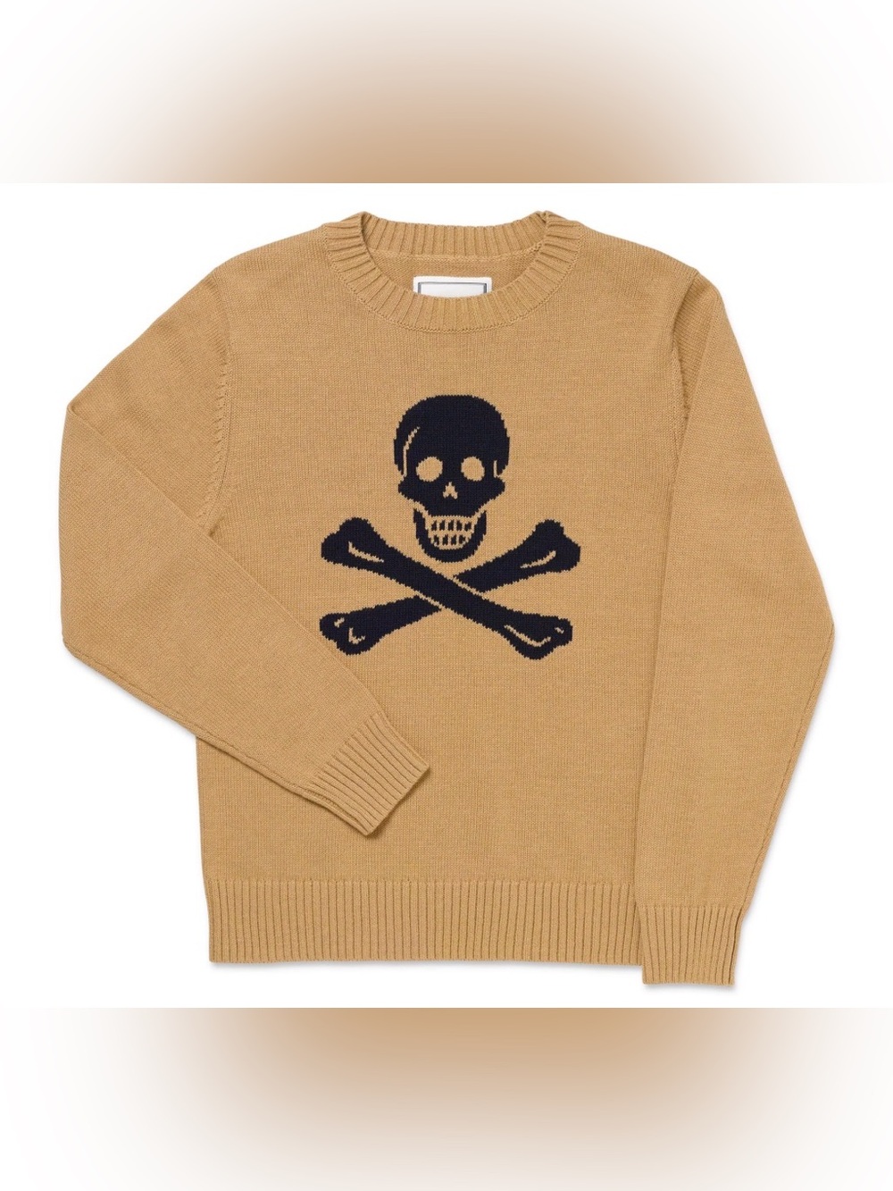 Long Wharf Bellamy SeaWell Sweater - Skull Sweater - Size Large - Khaki Tan